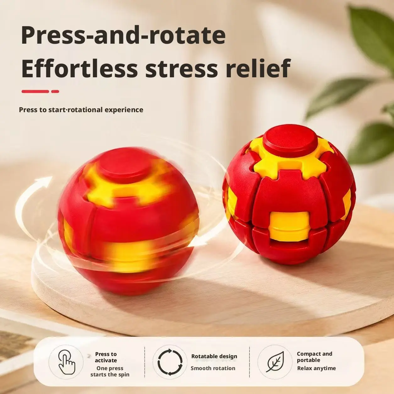 Press Rotating Stress Relief Gyro Ball Compress Fidget Spinner Ball Desktop Decoration For Adults & Kids