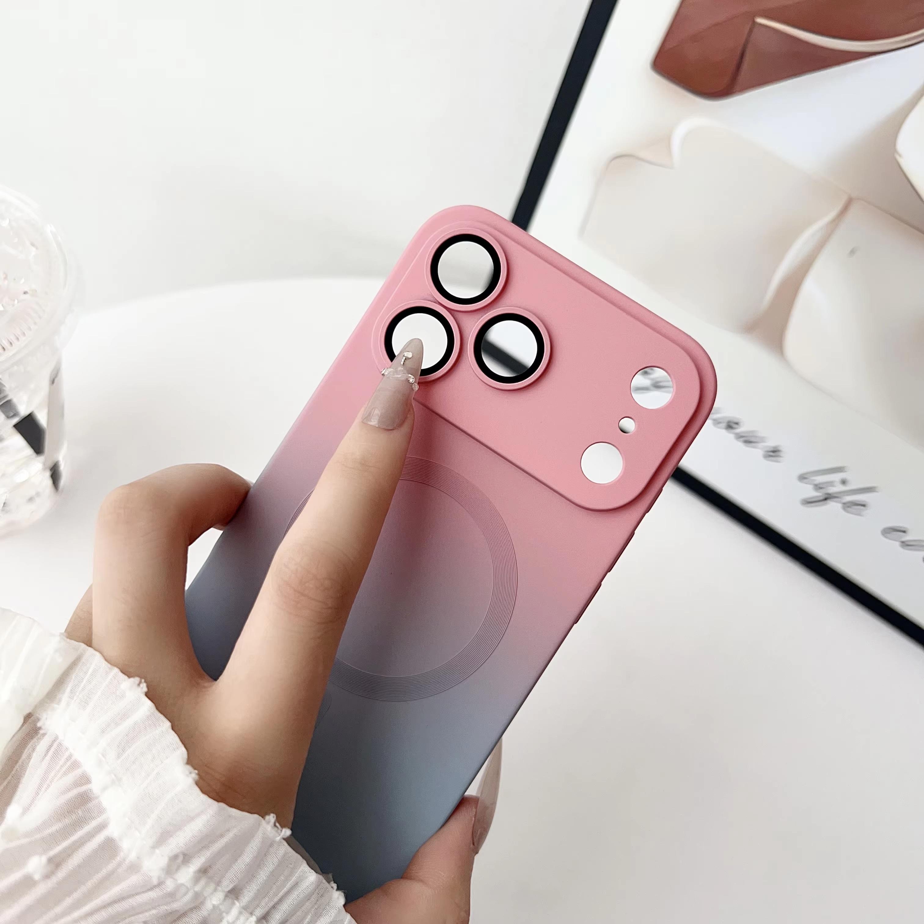 Fin Double Colored Magsafe Magnetic Wireless Charging Case For iPhone 17 Pro Max 16 15 14 13 12 11 Pro Max Plus Gradient Color Silicone Cover Link No.25