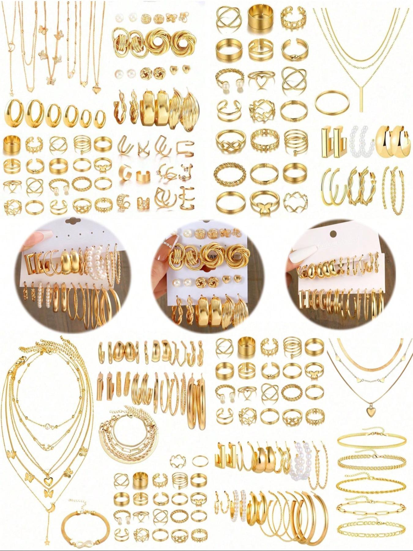 Vintage Jewelry Set, Butterfly Heart Pearl Star Moon Rhinestone Wide Ring Snake Chain Braid Geometric C Earrings Necklace Bracelet Gift Vintage Jewelry Set, Butterfly Heart Pearl Star Moon Rhinestone Wide Ring Snake Chain Braid Geometric C Earrings Necklace Bracelet Gift