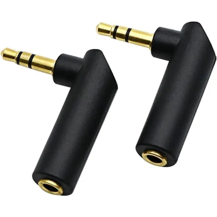 3.5mm Angle Male to Female Audio Adapter, 90  Right Angle -Plated TRS Stereo Jack Plug AUX Connector Compatible with Headset, Tablets, MP3 Players, Speakers(2 Pack)