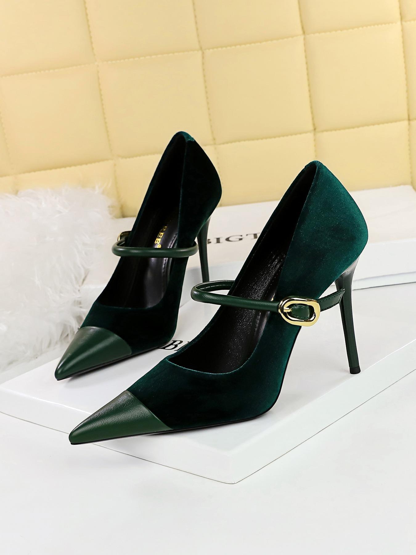 Women's Minimalist Temperament Solid Color Pointed Toe Stiletto Heeled Pumps, Elegant Buckle Design High Heels for Party, Fashionable Heels for Women, Party Holiday Shoes