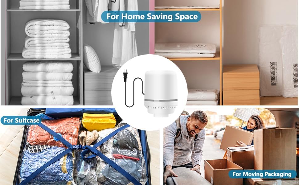 Cordless Travel Vacuum Bag Set - 7 Pack Vacuum Storage Bags with Electric Pump, Space Saver Bags Compression for Comforters and Blankets, Sealer Clothes Storage Travel Essentials