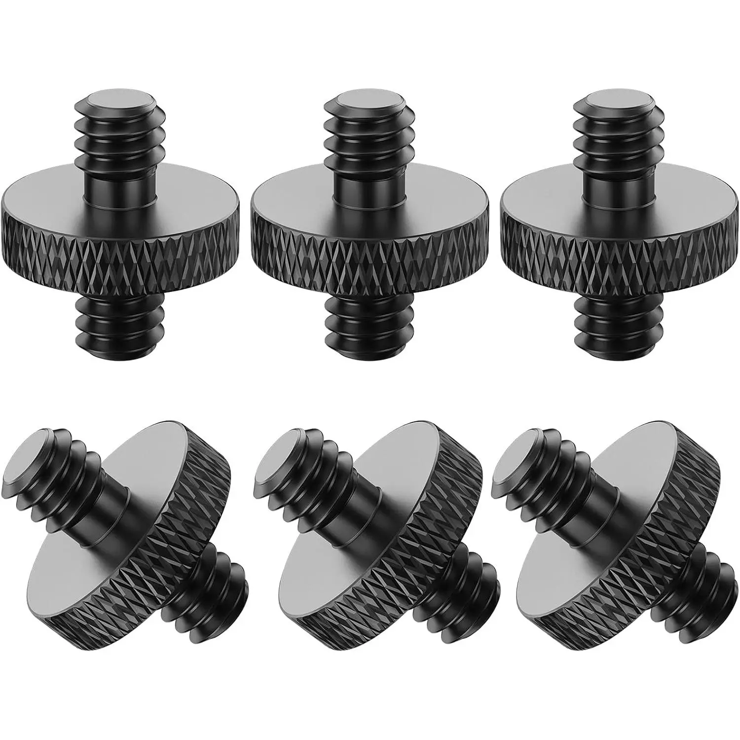 1/4 Male to 1/4 Male Threaded Tripod Screw Adapter - 6 count (Black) for DSLR, Mic Stand, Camera Cage &  Mount