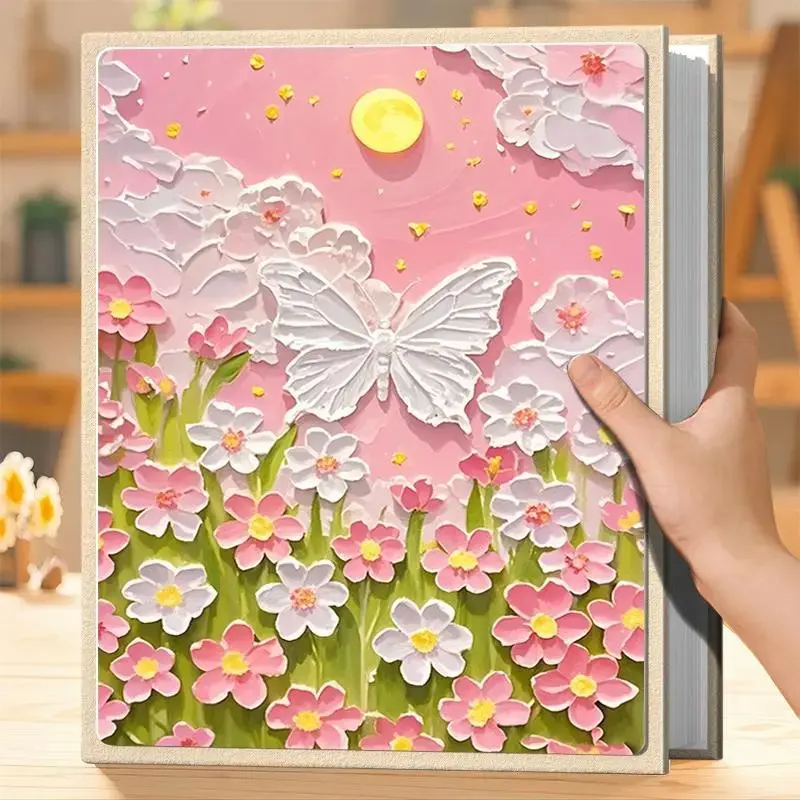 6 Inch Photo Album with 200 Pockets, Photo Storage, Creative Flower Pattern Flower Design Floral Language Under Moonlight Photocard Album, Home Decor for Living Room Bedroom, Gift for Family, Picture Album
