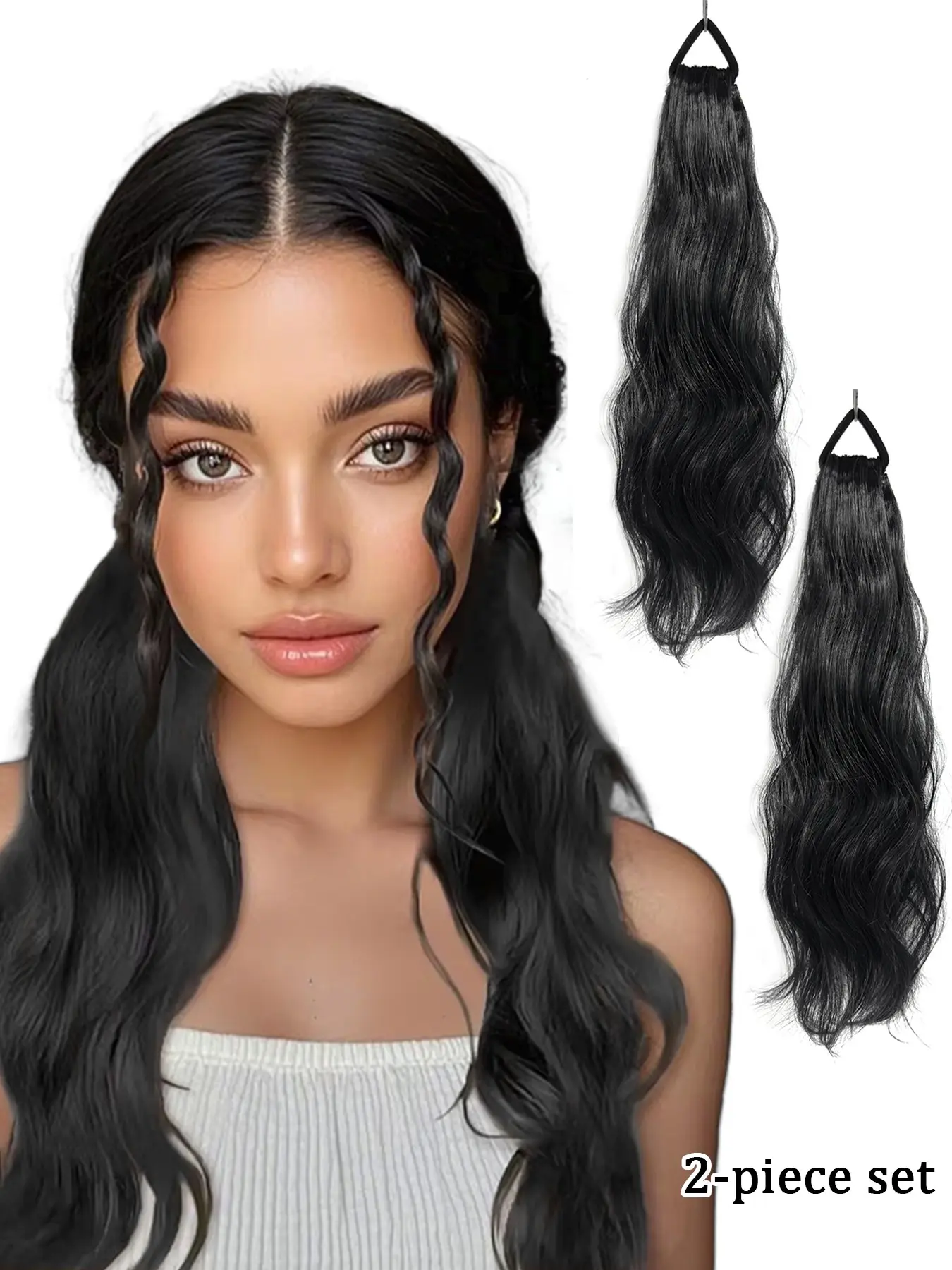 2 Pieces Curly Ponytails, Voluminous to Enhance Hair Volume, 18-Inch Natural Wave Synthetic Hairpiece, Wavy Ponytail Extension, Tie String Curly Synthetic Hairpiece for Women Daily Use, Perfect for Busy Women, Effortless to Wear
