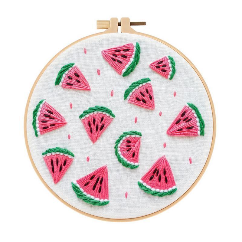 Fruit Pattern Embroidery Kit DIY Stitching Materials Set English Stitch Guide Handmade Needlework Craft Project for Beginners Home Decoration Art Supplies