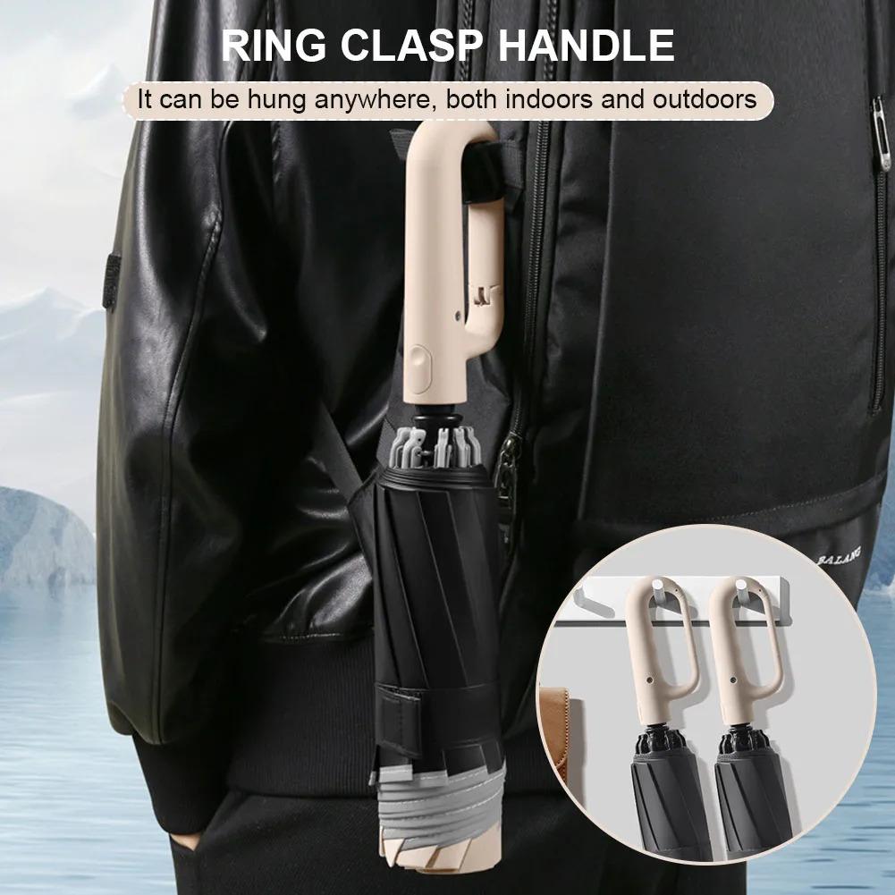 Large Folding Umbrella Automatic Open Close with Loop Handle for Rainy Days Outdoor Waterproof Steel Vinyl Unisex Green Compact Windproof