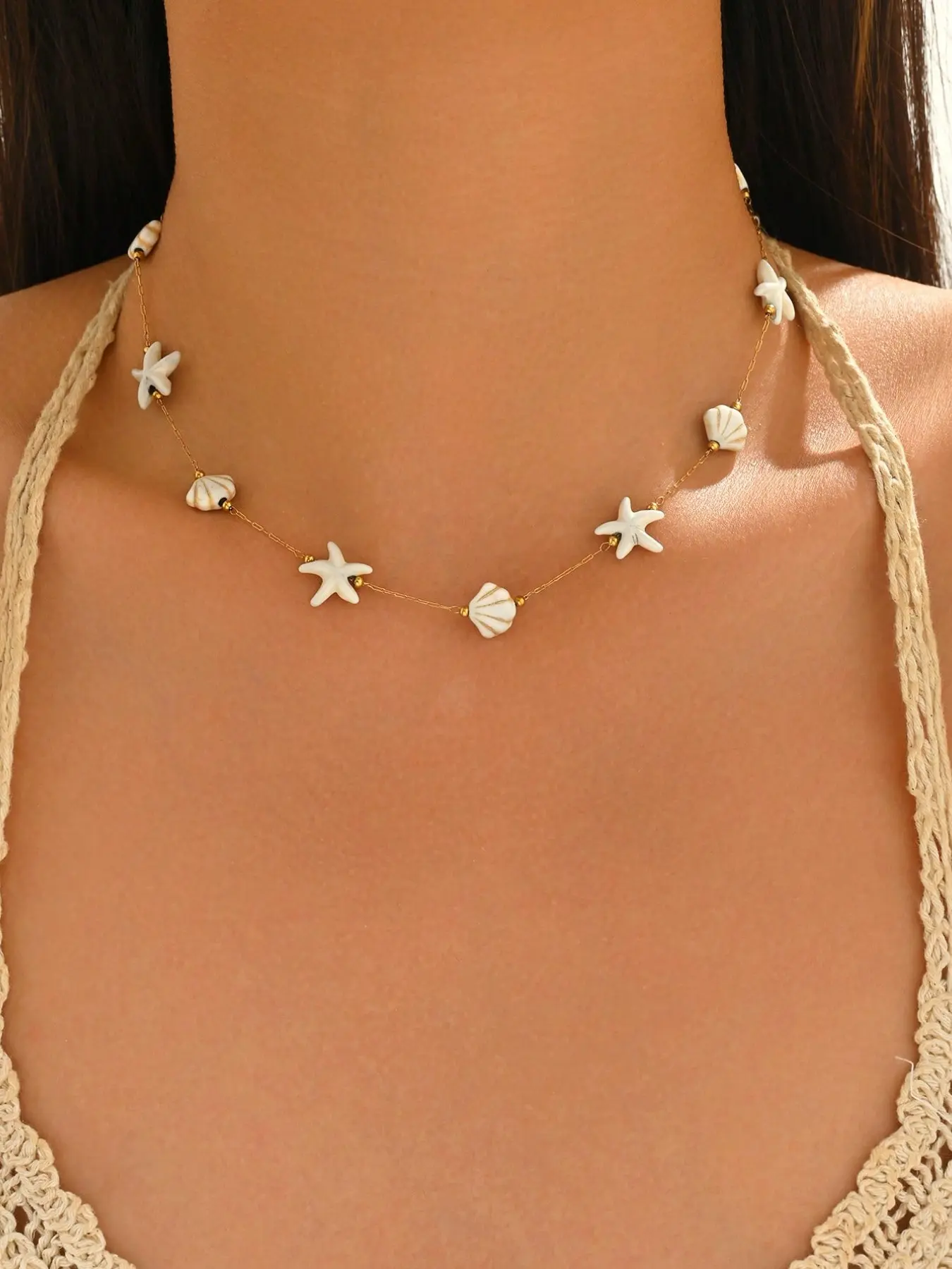 Seashell Starfish Necklace, Stainless Steel Waterproof Tarnish-Free, Beach Necklace for Women, Summer Vacation Jewelry