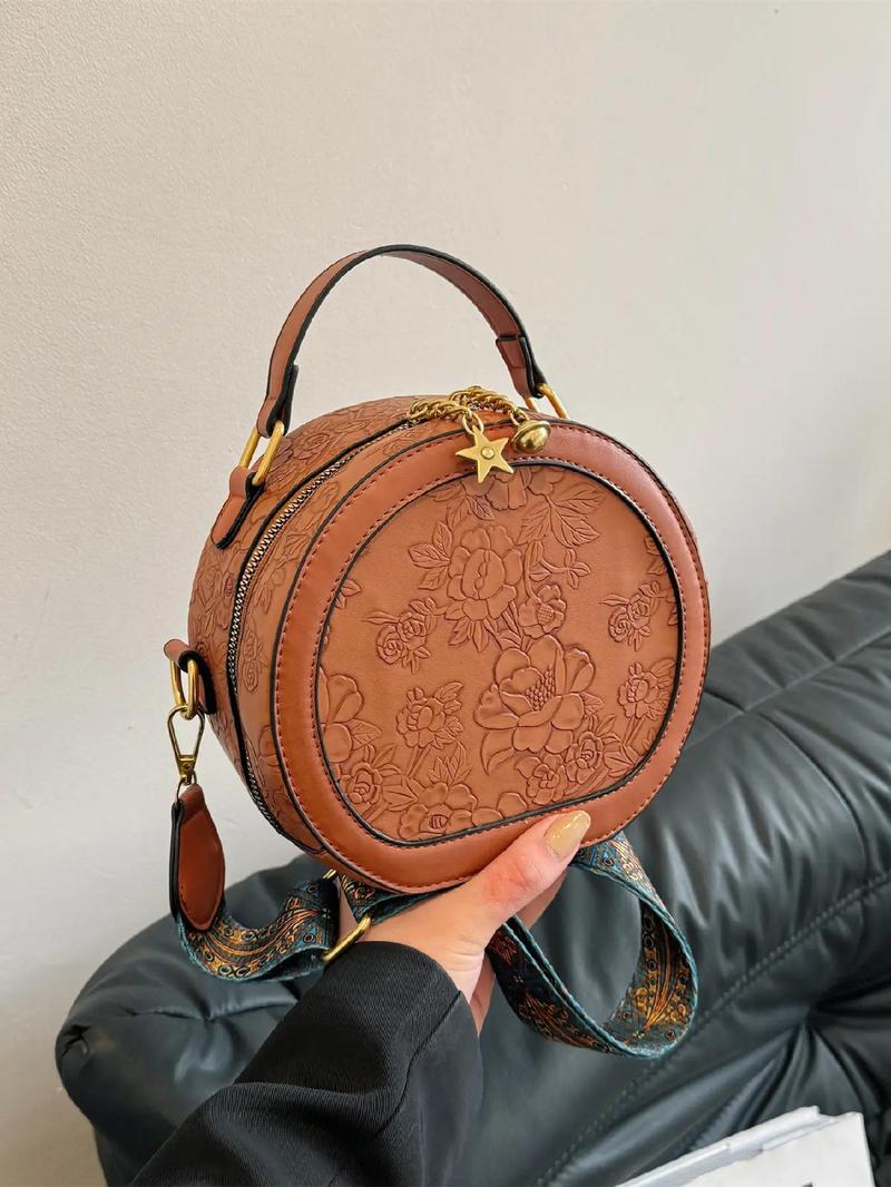 Vintage Floral Pattern Handbag, Floral Embossed Satchel, Fashionable Elegant Embossed Bag, Star Decorated Crossbody Bag for Women 2025, Trendy Luxury Designer Matching Shoulder Everyday Bag for Women, Crossbody Purses