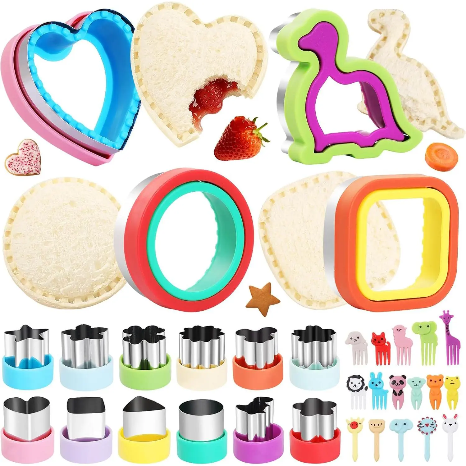 32 Pcs Sandwich Cutter and Sealer Set, Bread Decruster Sandwich Cutter Pancake Maker & Fruit Vegetables Cutter Shapes, Bento Lunch Box Food Decor Tool for School Party Snack DIY