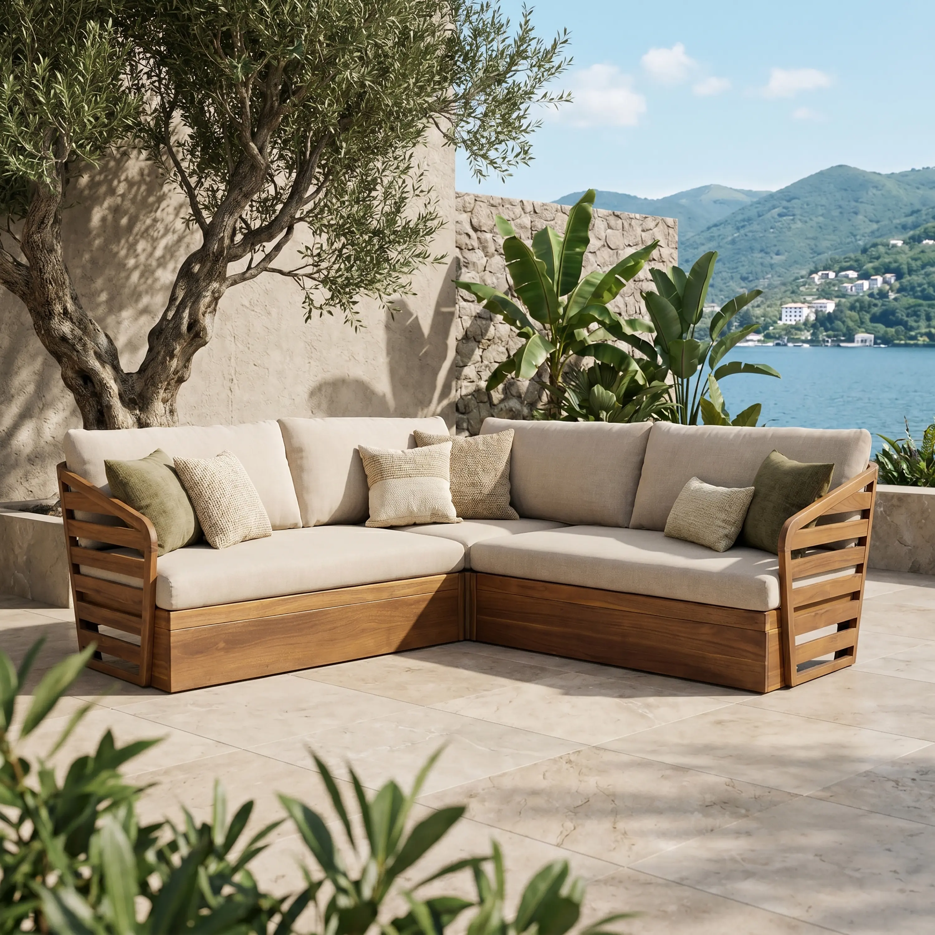ARCH Royal Acacia Patio V Sofa Sectional Set Beige Indoor Living Room Furniture Couch with Ottoman Modern Upholstered Fabric Sofa for Family Room Apartment Home Decor 1-Piece, Living Room Furniture for Apartment, Lounge, Family Room