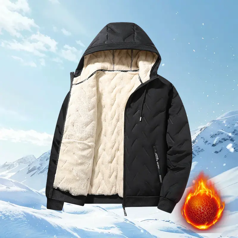 Men Winter New Arrival Windproof Water Repellent Hooded Puffer Jacket, Ultrasonic Seamless Quilted Outer Shell Full Sherpa Lined Oversized Loose Cotton Coat for Export Outdoor Snow Travel