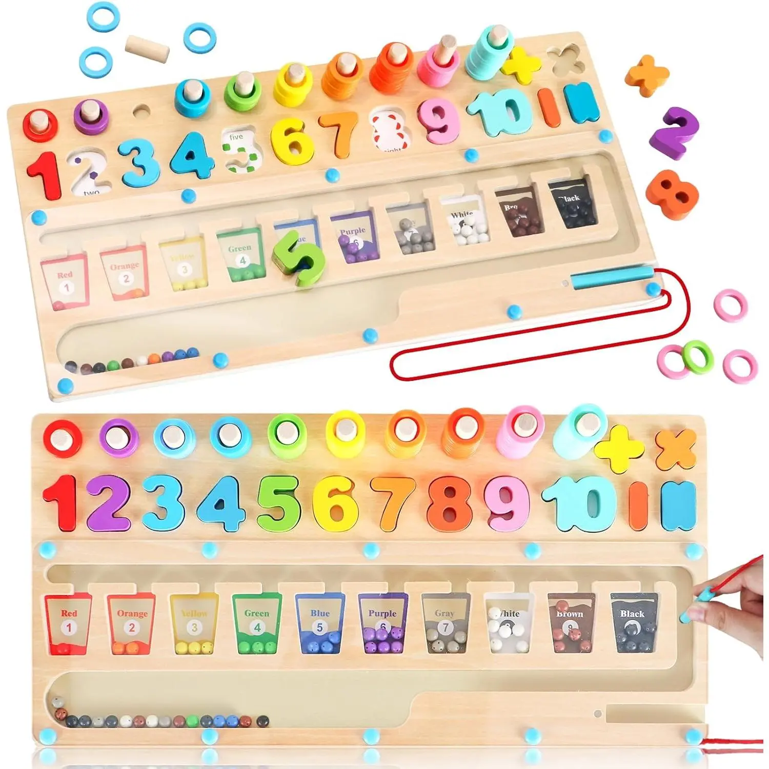 3 in 1 Toys for 3+ Year Old, Education Toys for Preschool Learning Activities, Wooden Magnetic Color and Number Maze, Sorting Counting Color Matching Toddler Puzzle