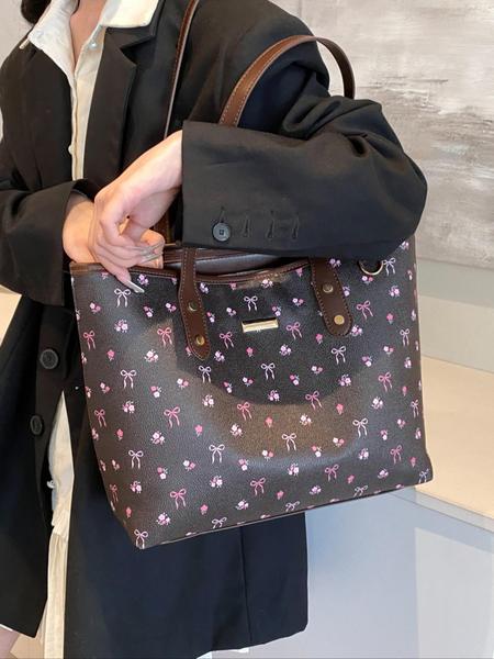 Valentine's Day Gift Women's Elegant Floral Bow Pattern Handbag, personality versatile Daily Shoulder Bag, simple exquisite Casual Fashion   High quality Daily Commuter Bag