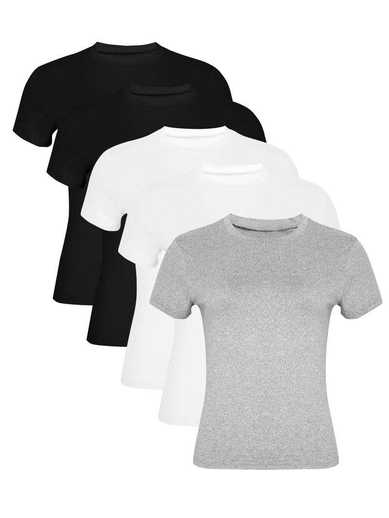 Women's Solid Color Tee, Casual Comfy Round Neck Short Sleeve T-shirt for Summer, Ladies Sleepwear for Daily Wear