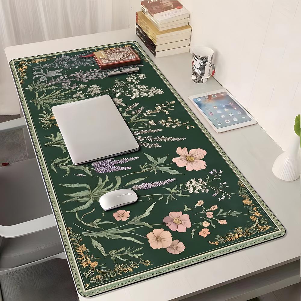 Floral Pattern Mouse Pad, Rectangle Gaming Mouse Pad, Non-Slip Rubber Base Mousepad, Office Desk Keyboard Mouse Mat for Home Office Game Room Desk, Office Girly Desk Accessories