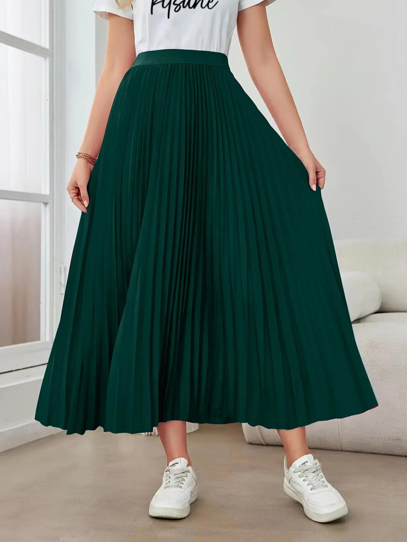 Women's Solid Color Pleated Skirt, Elegant Fashion Long Maxiskirt for Work Office Business, Ladies Spring & Fall Clothes, Formal Fashion Skirt, Flowy Pleated Skirts, Loose Skirt, Plain Color Skirt, Loose Feeling Skirt
