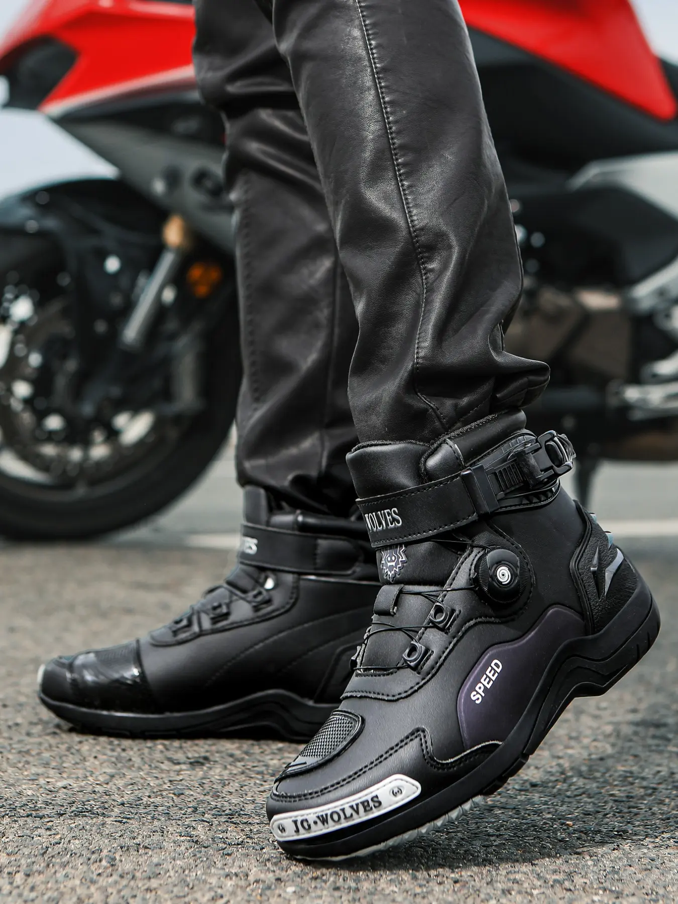 Men's Motorcycle Riding Boots, Unisex Motorbike Shoes, Anti-Slip Racing Leather, Waterproof, Durable, Comfortable, Long-Distance Travel, Waterproof Outdoor Footwear