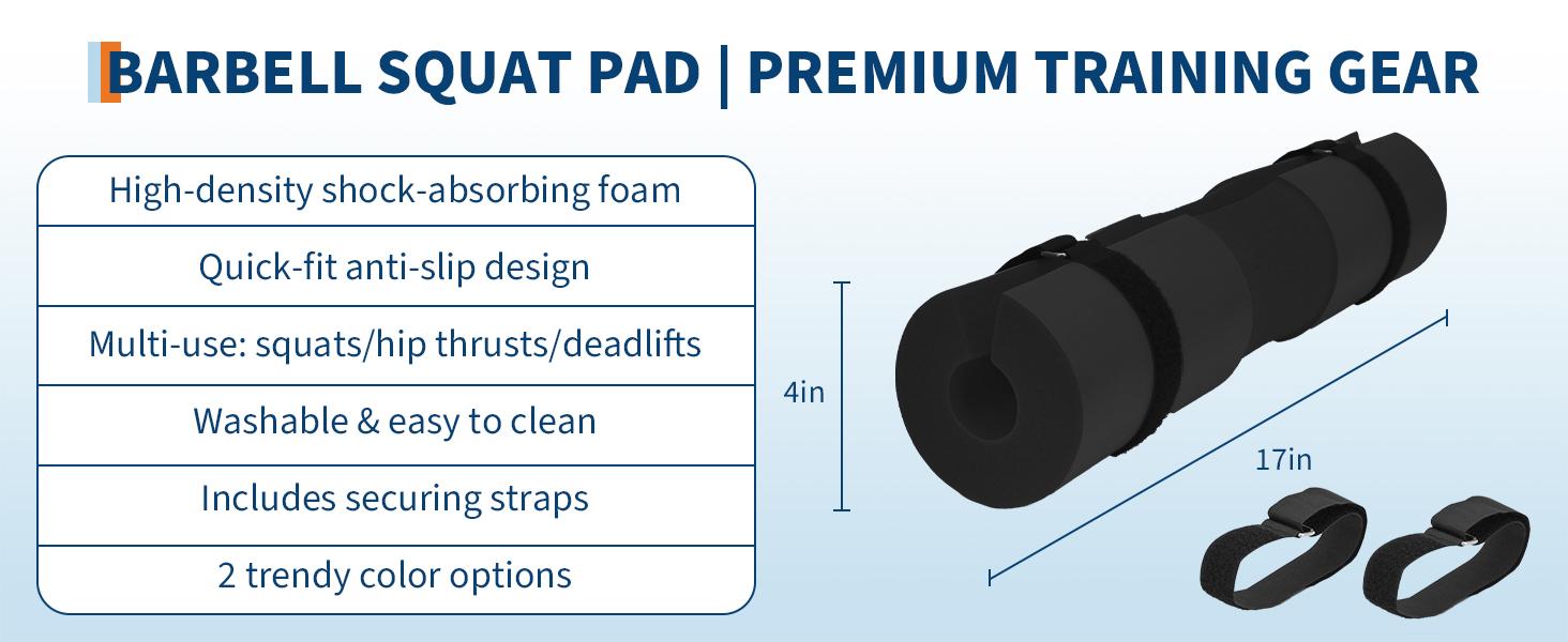 Barbell Pad, Hip Thrust Pad for Leg Training, Non-slip Thick Foam Squat Pad for Glute Support and Neck & Shoulder Protection with Two Straps, Fits All Olympic Barbell and Smith Machine