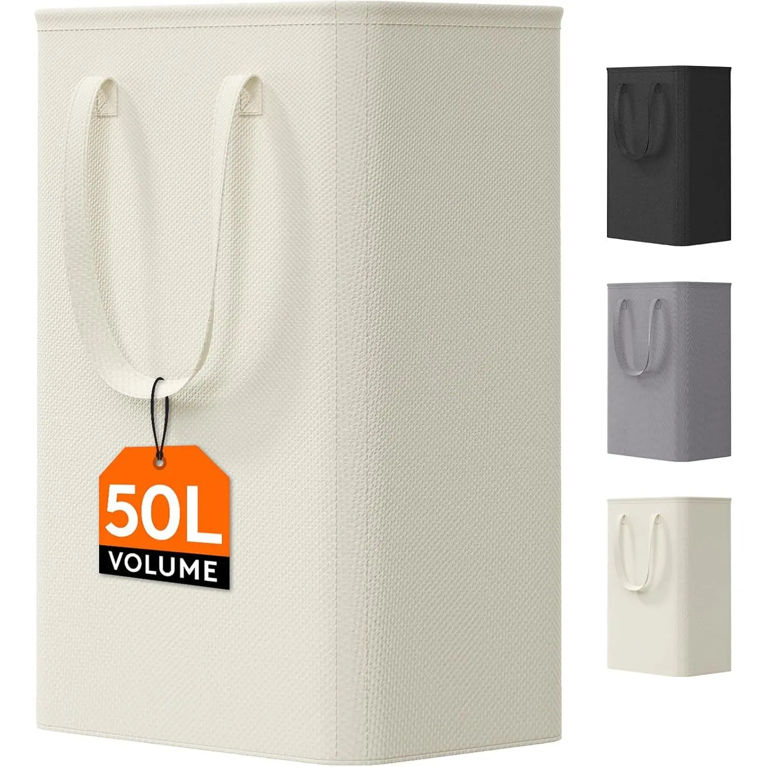 50L Slim Laundry Hamper, Narrow Small Laundry Basket with Handle for Dirty Clothes, Collapsible Tall Thin Laundry Bin for Bathroom Bedroom Dorm College, White