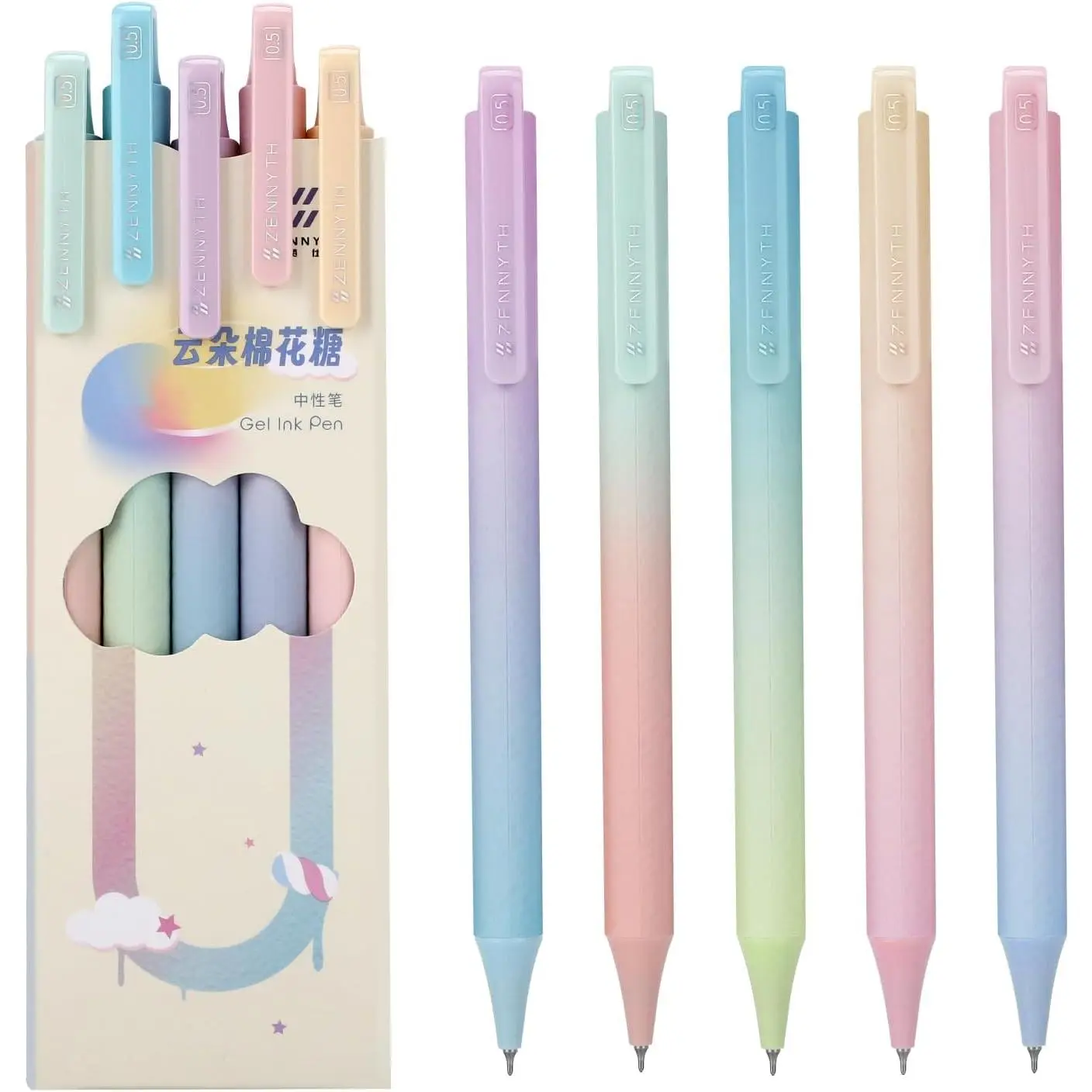 Gel Pens, 5 count 0.5mm Fine Point Smooth Writing Pens, Quick Dry Black Ink Ballpoint for Journaling Note Taking, Cute Office School Supplies Gifts for Women Men