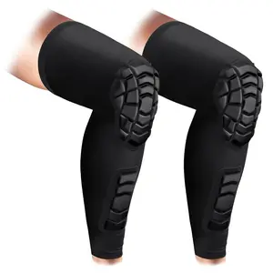 Compression Leg Sleeve Wrestling Knee Pads with Knee Pad Calf Pad, 1 Pair Knee Sleeve Shin Guards for Football Baseball Rugby Lacrosse, Black Large