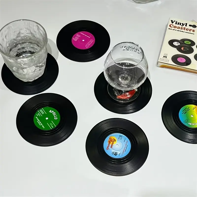 6-Piece Coaster Set, Drink Coasters, Coasters For Drinks, Retro American Rock CD Anti-Slip Insulation Mats, Table Placemats & Room Decorations, Durable Drink Protection