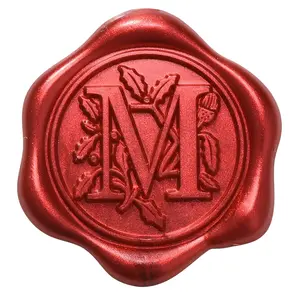 50 count Initial Alphabet M Adhesive Wax Seal Stickers, Metallic Red Letter Wax Seal Stickers Envelope Seals Envelope Seals Self Adhesive Wax Stickers for Wedding Party Birthday Christmas (M)