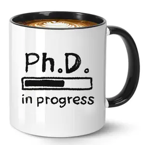 Funny Coffee Mug “Ph.D. in Progress” – 11oz Ceramic Tea Cup, Humorous Gift for PhD Student Graduate Researcher, Great Birthday Gifts and Christmas Gift for Men Women