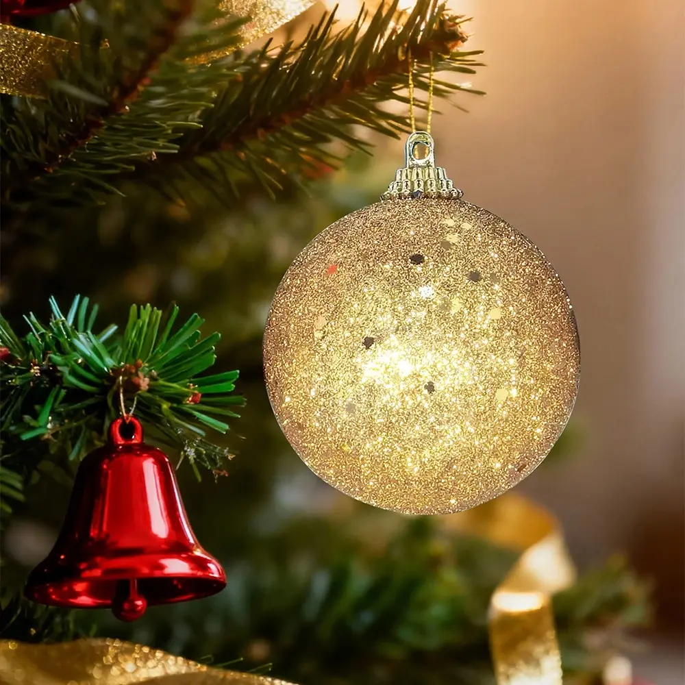 Set of 6 High Quality Custom Size 7 cm Plastic Christmas Ornaments with Metallic Finish Festive Pendant Style for Wedding Decor