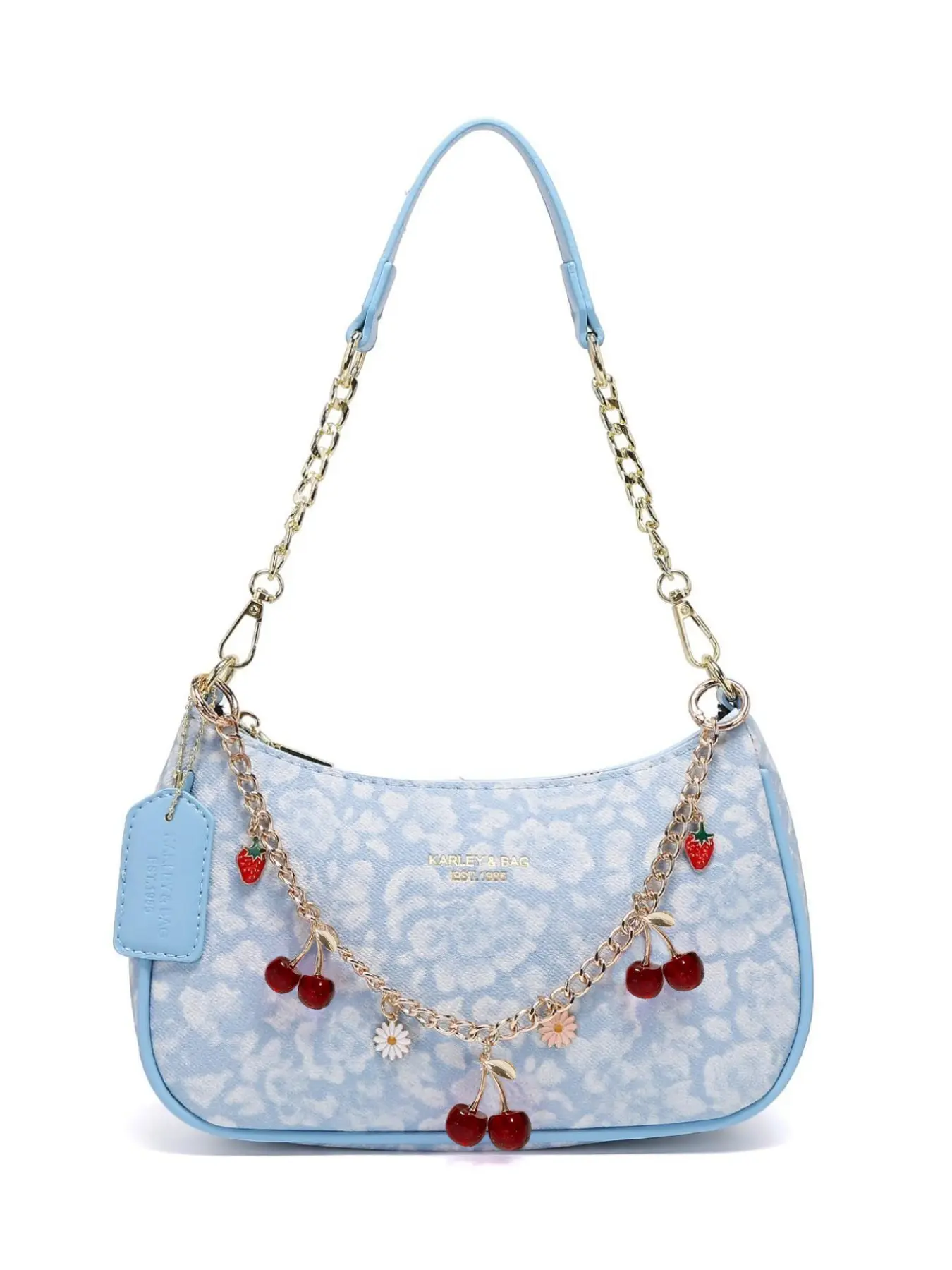 Fashion Women's Cherry Pendant Crossbody Bag, Y2K Style Floral Shoulder Bag, Metal Chain Strap, Versatile Daily Use, All Seasons