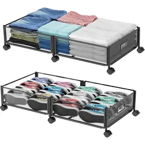 Under Bed Storage with Wheels, 31.5in / 35L Large Rolling Underbed Storage, Underbed Drawer  Wheels, Tool-free Assembly Metal Under Bed Drawers Organizer Container for Bedroom Shoes Clothes Toys