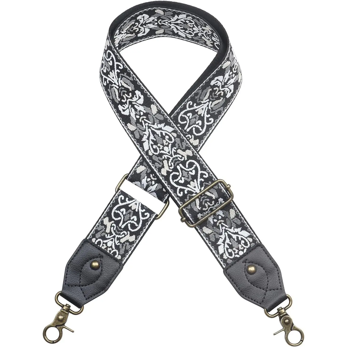 Purse Strap-2" Leather Wide  Strap Adjustable ,Jacquard Embroidery Crossbody Bag Straps (Leather- Color 004, 2")