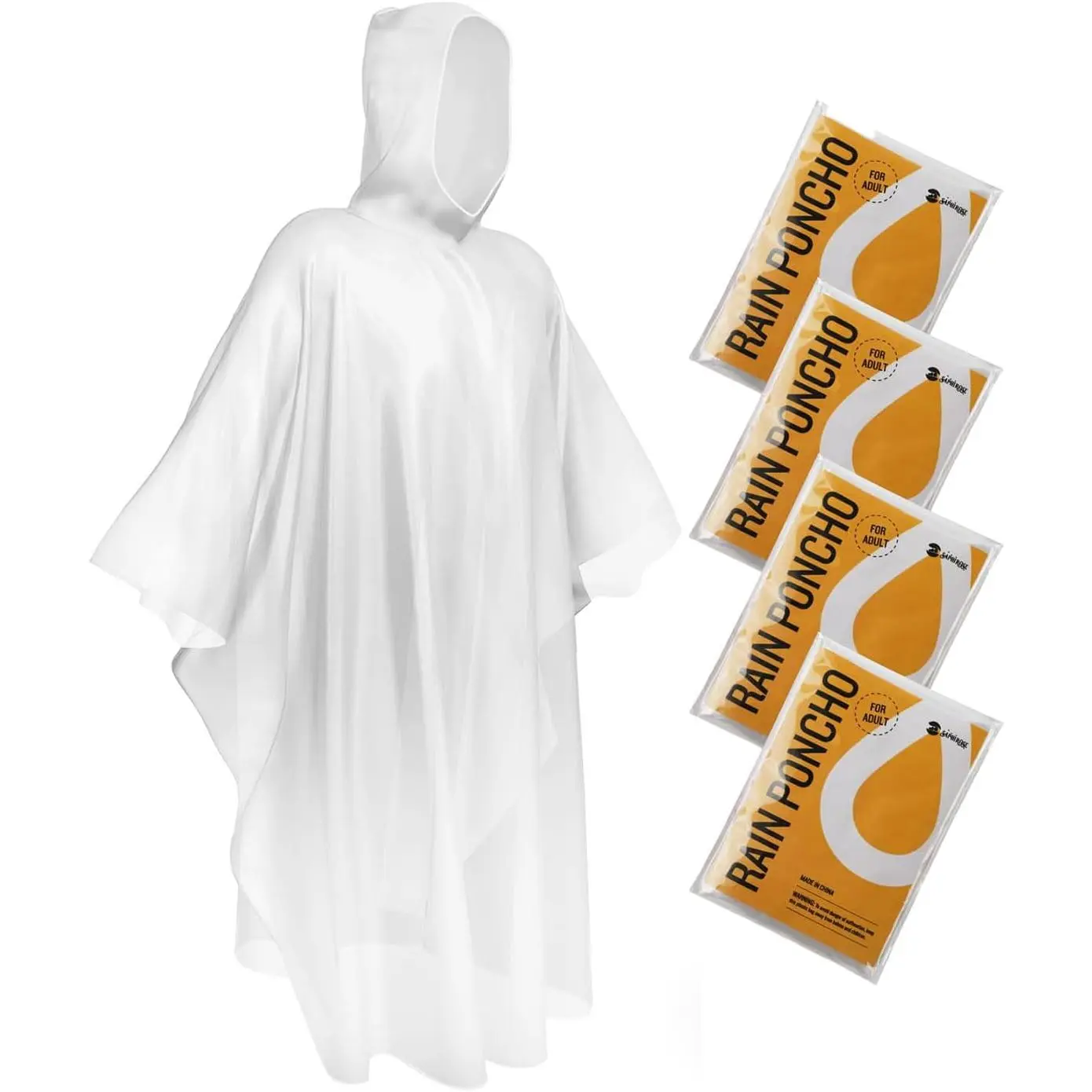 Disposable Rain Ponchos for Adults, 4 Pack Family Pack Clear Emergency Hooded Raincoat for Travel CampingGift.