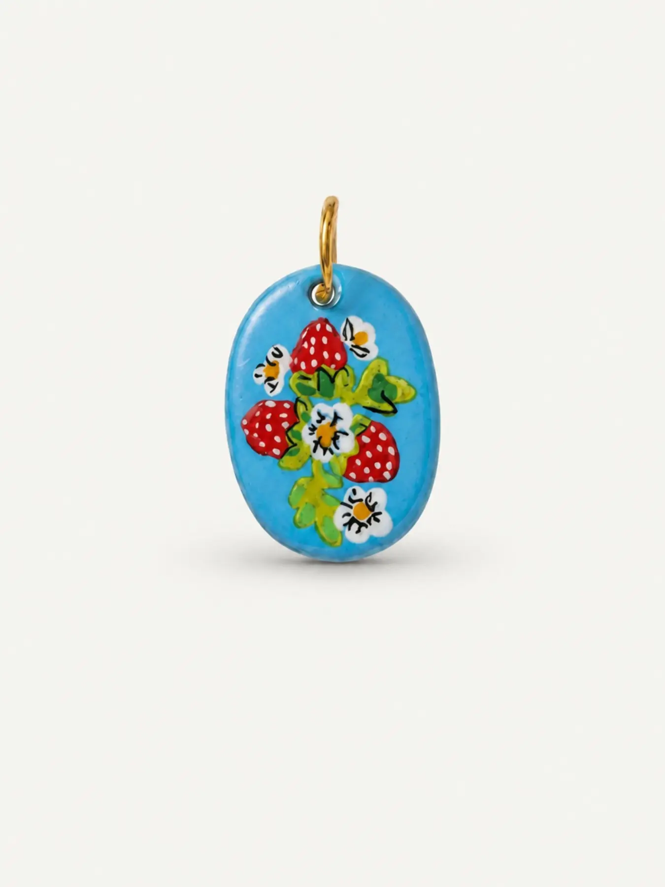 Mini Strawberry Flower Oval Pendant, Waterproof Sweat-Resistant 18k Gold Plated Stainless Steel Charm, Ideal for DIY Bracelets and Necklaces