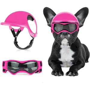 Dog Helmet with Dog Goggles for Small Dogs - Pet Motorcycle Helmet Hat with Ear Holes Adjustable Straps Safety Helmet for Puppy Riding - PinkGift