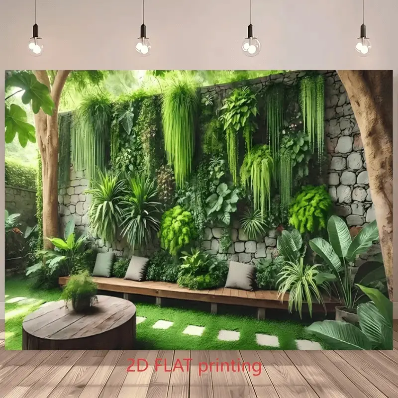 2D Flat Banner 1pc Vine Plant Stone Wall Outdoor Garden Backdrop, Suitable for Market Stall, Tea Shop, Home Exhibition Hall, For Forest Themed Events, Short Video Shooting, Greenery Scene Decor, Polyester Fabric