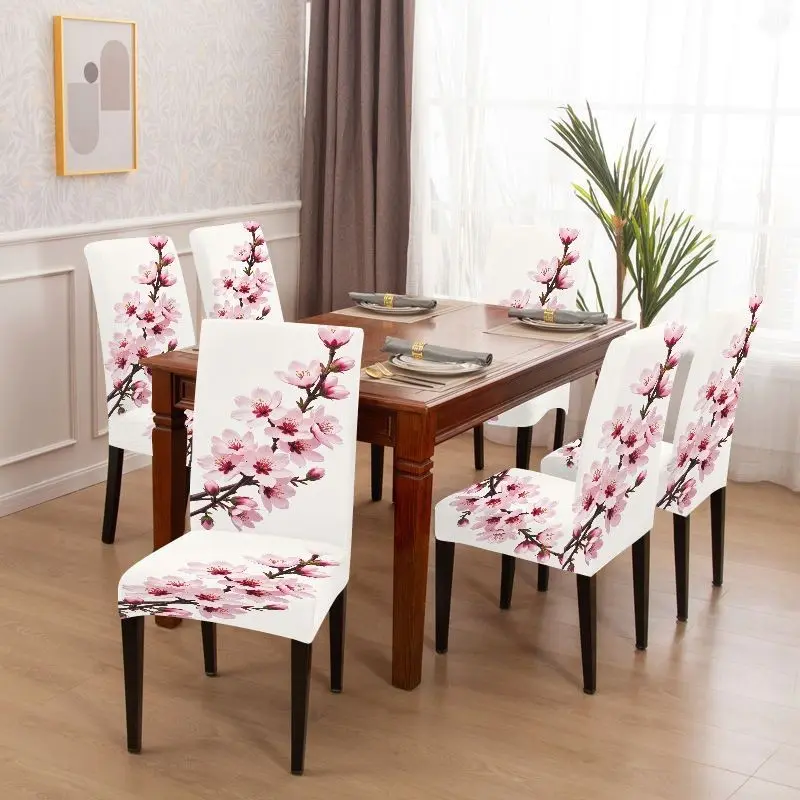 4/6pc Parsons Chair Covers, Elegant Floral Print, Spring Fresh Home Dining Chair Skirts, 2D Flat Pattern, Stylish Kitchen Decor