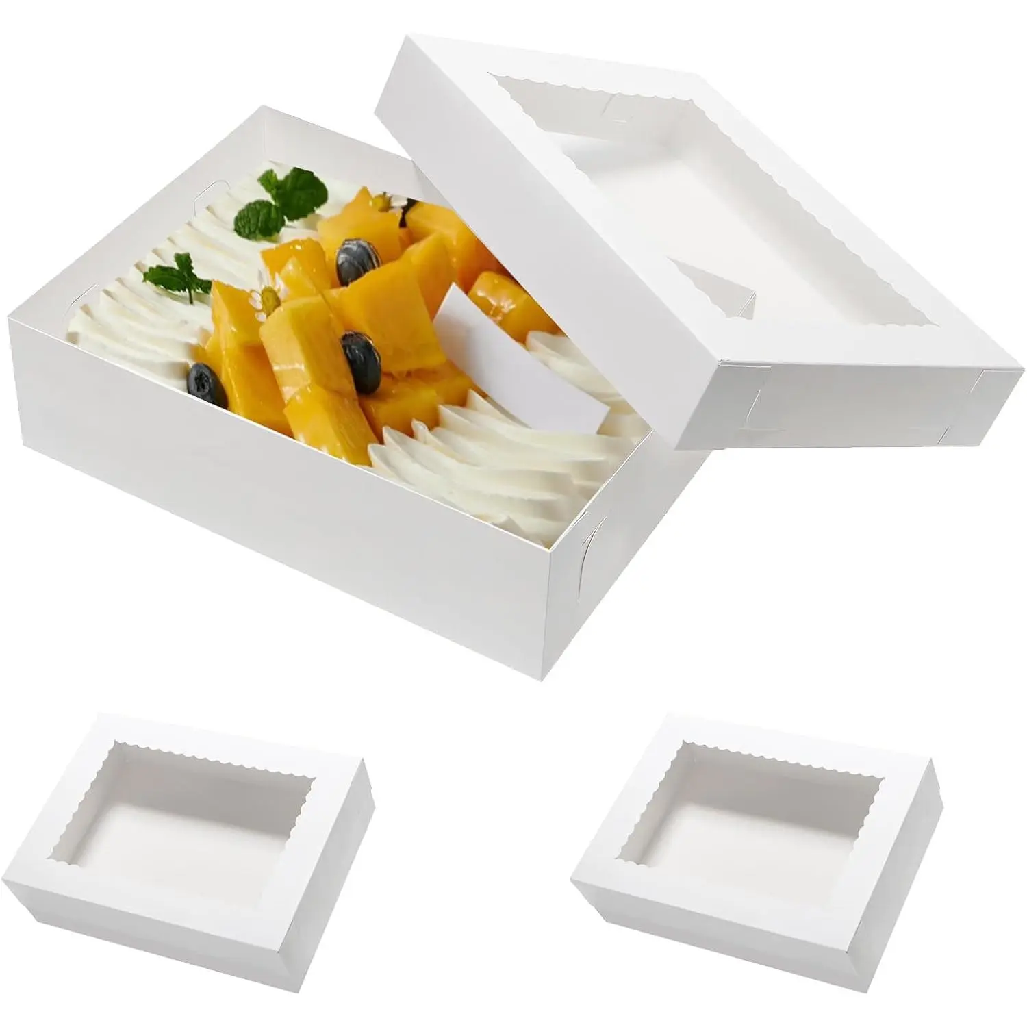 14x10x4 Cake Boxes 6 count Rectangle Quarter Sheet 1/4 Sheet Bakery Boxes with Window - Donuts, Pastry Baking Cake, Pie White Cardboard  Packaging