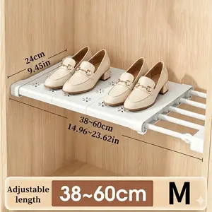 No-drill Adjustable Closet Separator Rack with 2 Adhesive Stickers, Expandable Stackable Storage Organizer for Closet, Kitchen, Bathroom, Shoe Cabinet & Narrow Gap
