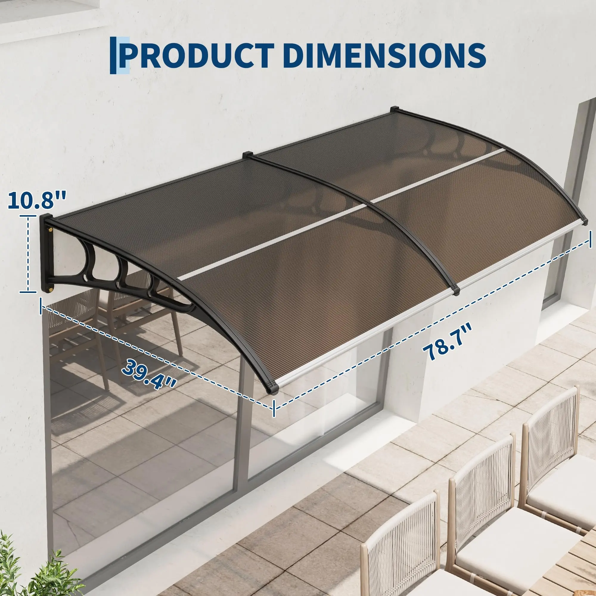 Summervibes Flash sale home items Durable UV & Weather Protection Outdoor Door Awning Canopy – 40" x 80" Polycarbonate Window Shelter with Sturdy Plastic Steel Brackets – Ideal for Porch, Entryway, Front Door, Eaves, Exterior