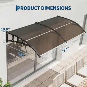 Summervibes Flash sale home items Durable UV & Weather Protection Outdoor Door Awning Canopy – 40" x 80" Polycarbonate Window Shelter with Sturdy Plastic Steel Brackets – Ideal for Porch, Entryway, Front Door, Eaves, Exterior