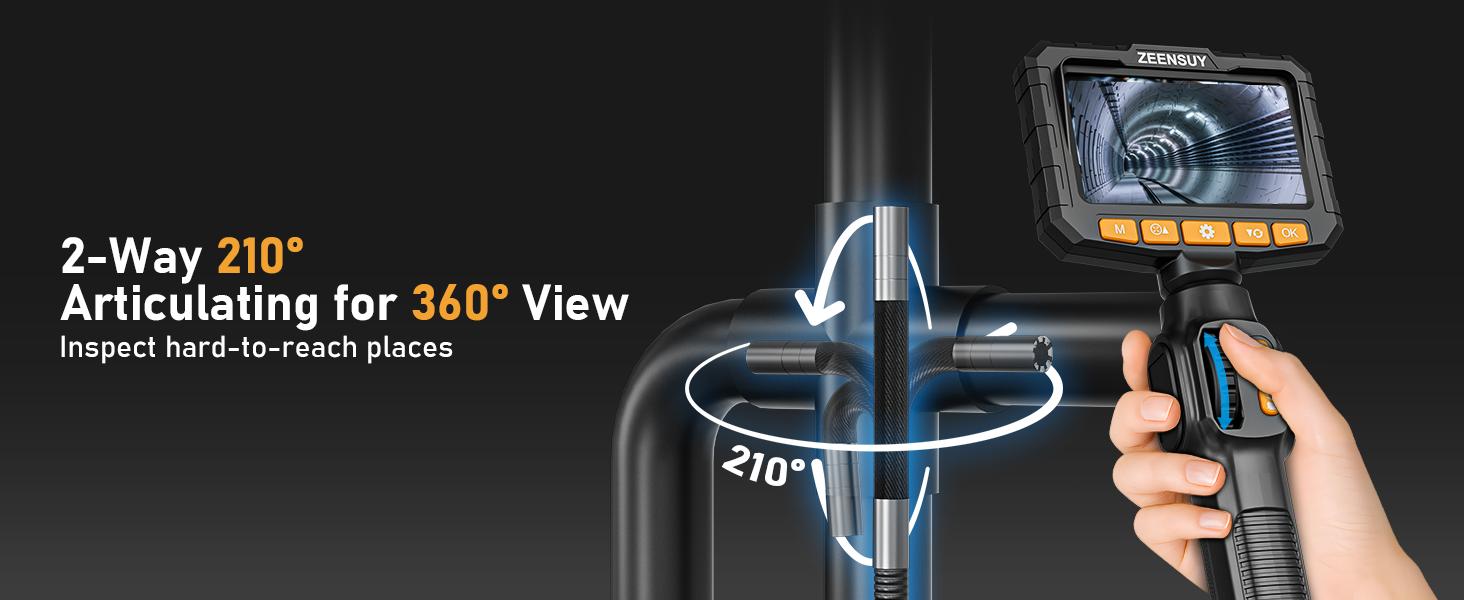 Two-Way Articulating Borescope Camera with Light, Industrial Endoscope Inspection Camera with Light, 0.24in Articulated Probe, 5FT Flexible Snake Scope for Wall Automotive Engine Plumbing HVAC Inspect