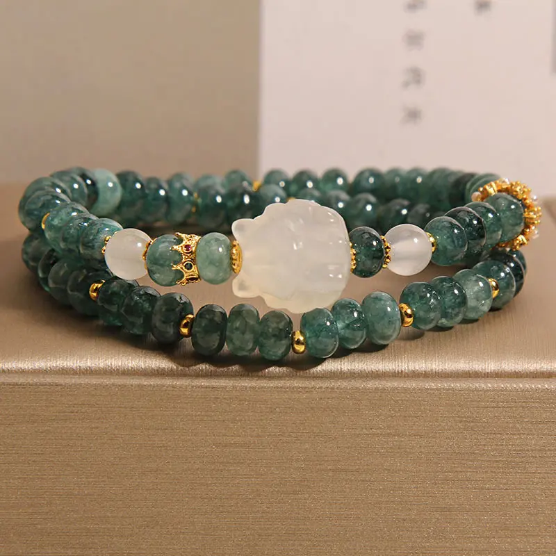 Two Wrap Natural Blue Water Jadeite Abacus Bead Wristband Mixed Smooth Agate Beads Elegant Understated Bracelet Multipurpose Fashion Accessory For Ladies Daily Indoor And Outdoor Matching