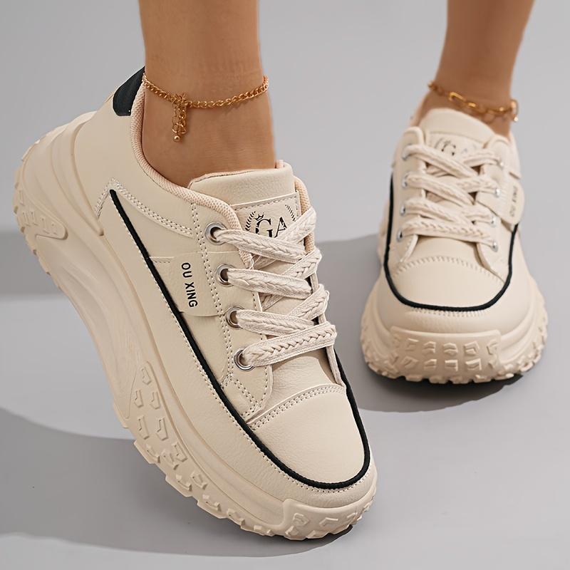 Women's Chunky Platform Sneakers, Fashion Thick Sole Dad Shoes, Versatile Casual Sports Shoes For Students, Breathable Lace-Up Trainers