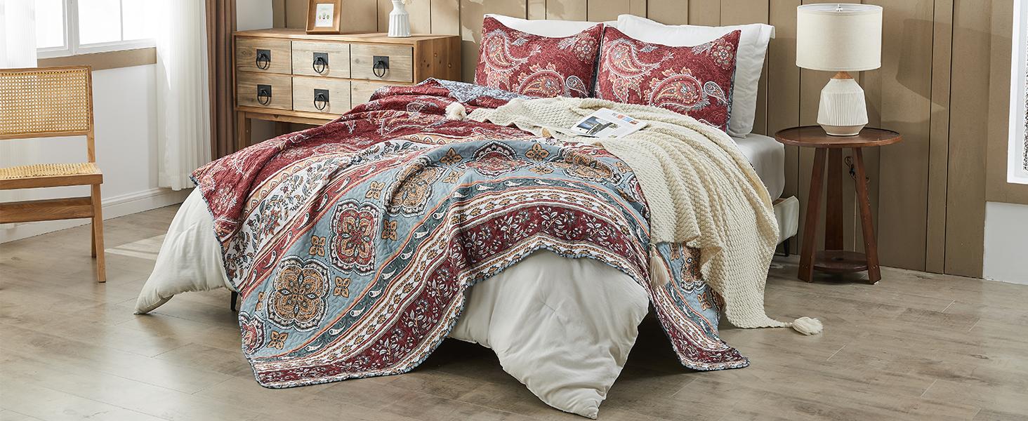 Vibrant Boho King Size Reversible Bohemian Striped Bedspread Comforter Microfiber Coverlet Bedding Set with Pillow Shams Vibrant Boho King Size Reversible Bohemian Striped Bedspread Comforter Microfiber Coverlet Bedding Set with Pillow Shams