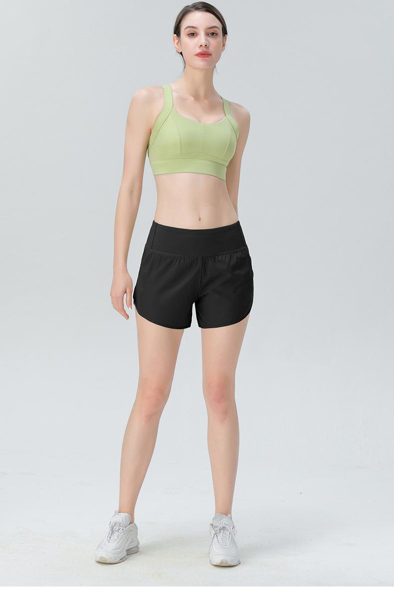 Women's quick-dry running sports shorts, three-quarter length, for fitness, marathon training, anti-exposure, with pockets, yoga pants