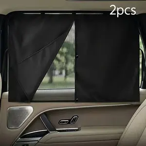 Magnetic Car Side Window Curtain Double Layer Seamless Blackout Shade Car Sunshade Curtains With Breathable Mesh Easy Install Foldable Cover Fit Sedan SUV For Parking Road Trip Rest