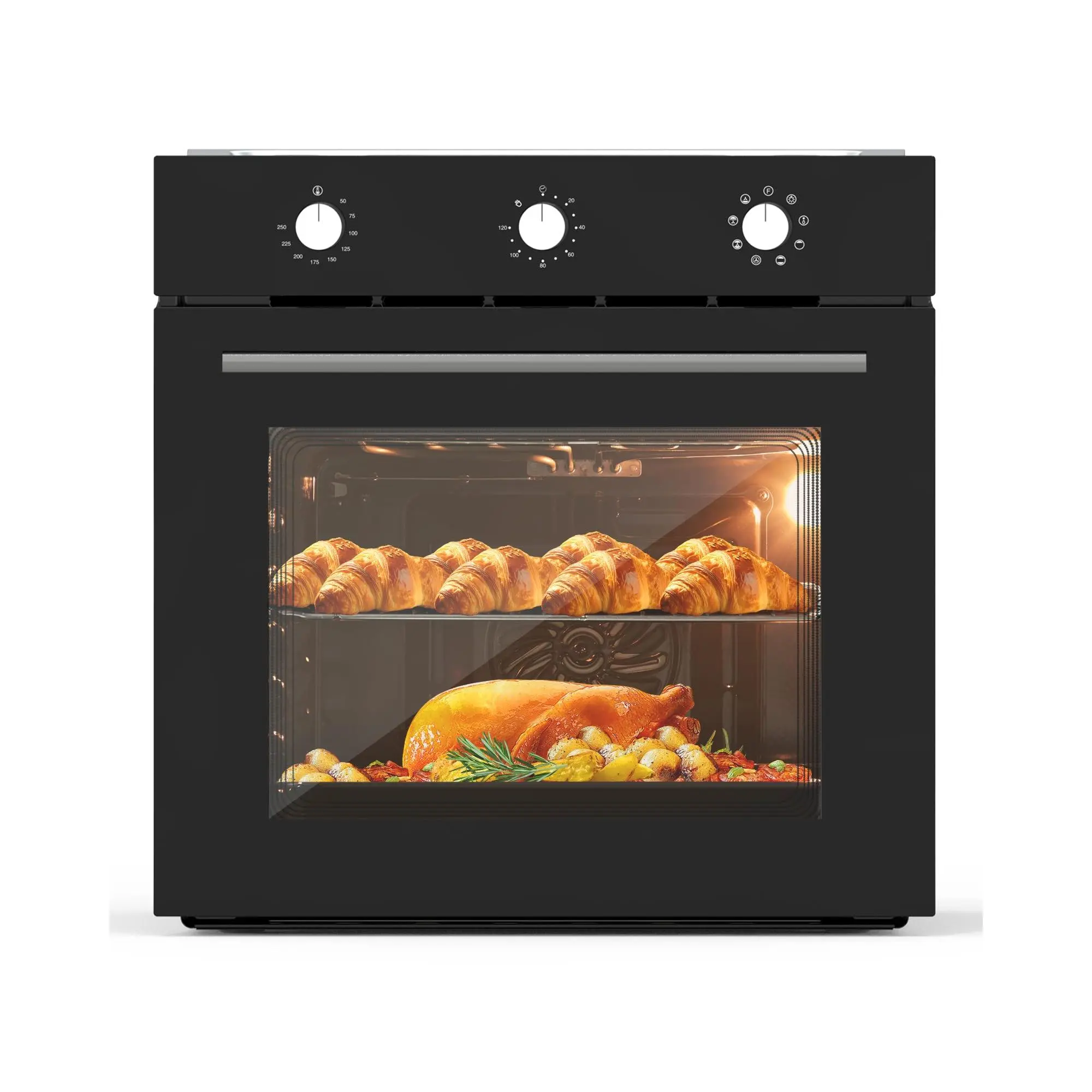 GARVEE 24 Inch Built-in Electric Wall Oven, 2.5 Cu.ft Single Wall Convection Oven with 8 Cooking Functions, 3000W Built-in Oven, Mechanical Knob Control, Black
