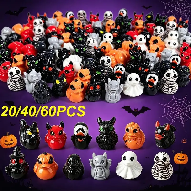 Mini Devil Ghost Skull Resin Duck, Cute Creepy Spooky Desk Ornament, Creative Desktop Decor, Mini Garden Decoration, Halloween Christmas Gift, Mixed Duck Styles